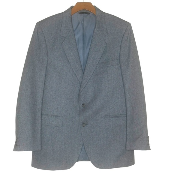 VTG Australia 100% Wool Eagles Clothes Two Button Blazer Chevron Gray Large - Picture 1 of 13